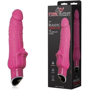 Erotic Fantasy Ultra Realistic Vibe with Clitoral Stimulator, розовый, Реалистичный вибратор со стимуляцией клитора