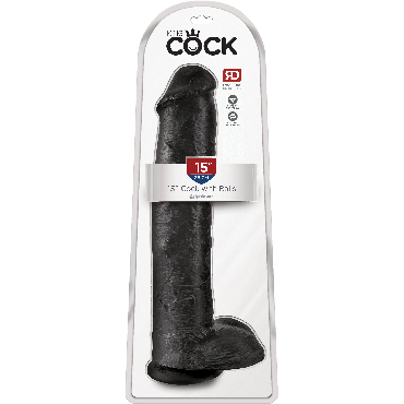 Pipedream King Cock Cock with Balls 38 см, черный, Фаллоимитатор-гигант на присоске