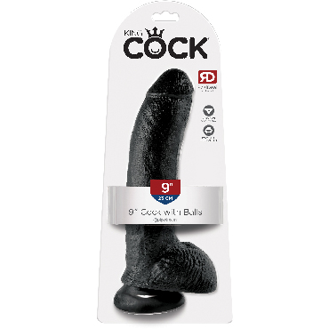Pipedream King Cock Cock with Balls 23 см, черный, Фаллоимитатор на присоске