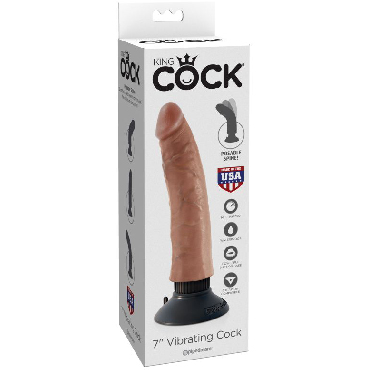 Pipedream King Cock Vibrating Cock 18 см, загорелый, Вибромассажер-реалистик на присоске