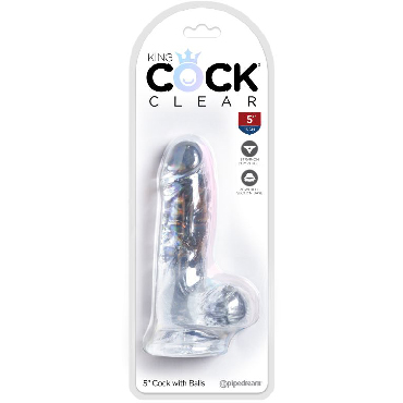 Pipedream King Cock Cock with Balls 13 см, прозрачный, Фаллоимитатор на присоске