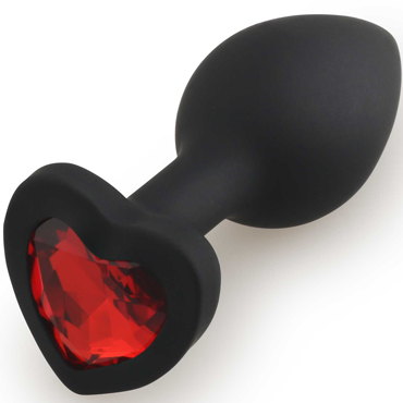 Play Secrets Silicone Butt Plug Heart Shape Small, черный/красный, Малая анальная пробка с кристаллом в форме сердца
