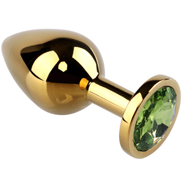 Play Secrets Rosebud Butt Plug Medium, золотой/зеленый, Средняя анальная пробка с кристаллом