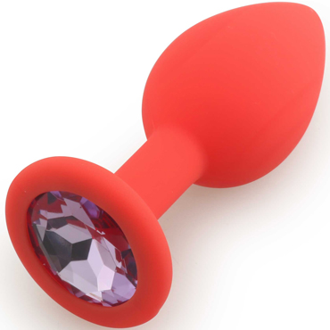 Play Secrets Silicone Butt Plug Small, красный/светло-фиолетовый, Маленькая анальная пробка, из силикона с кристаллом