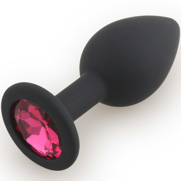 Play Secrets Silicone Butt Plug Small, черный/ярко-розовый, Маленькая анальная пробка, из силикона с кристаллом