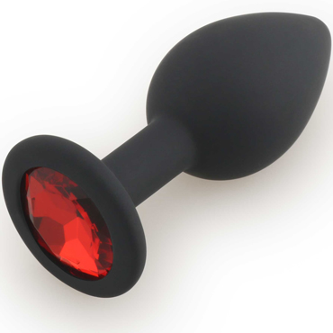 Play Secrets Silicone Butt Plug Small, черный/красный, Маленькая анальная пробка, из силикона с кристаллом