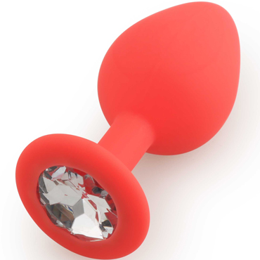 Play Secrets Silicone Butt Plug Medium, красный/прозрачный, Средняя анальная пробка, из силикона с кристаллом