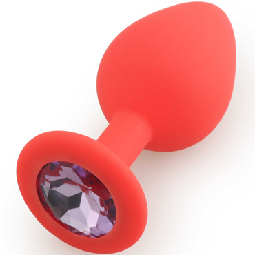 Play Secrets Silicone Butt Plug Medium, красный/светло-фиолетовый, Средняя анальная пробка, из силикона с кристаллом