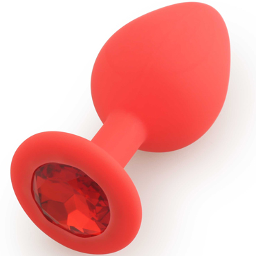 Play Secrets Silicone Butt Plug Medium, красный/красный, Средняя анальная пробка, из силикона с кристаллом