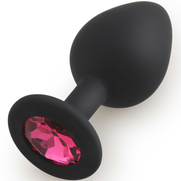 Play Secrets Silicone Butt Plug Medium, черный/ярко-розовый, Средняя анальная пробка, из силикона с кристаллом