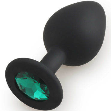 Play Secrets Silicone Butt Plug Medium, черный/темно-зеленый, Средняя анальная пробка, из силикона с кристаллом