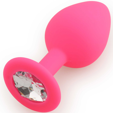 Play Secrets Silicone Butt Plug Medium, розовый/прозрачный, Средняя анальная пробка, из силикона с кристаллом