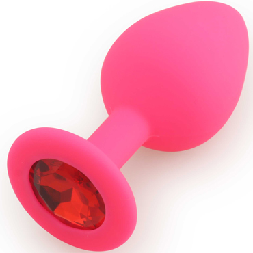 Play Secrets Silicone Butt Plug Medium, розовый/красный, Средняя анальная пробка, из силикона с кристаллом