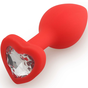 Play Secrets Silicone Butt Plug Heart Shape Small, красный/прозрачный, Малая анальная пробка с кристаллом в форме сердца