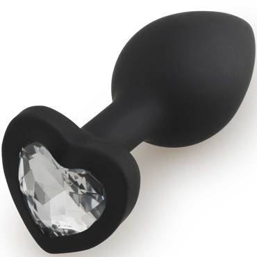 Play Secrets Silicone Butt Plug Heart Shape Small, черный/прозрачный, Малая анальная пробка с кристаллом в форме сердца