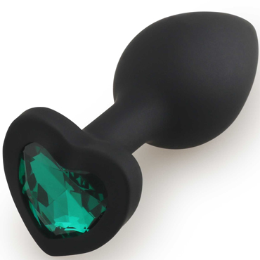 Play Secrets Silicone Butt Plug Heart Shape Small, черный/темно-зеленый, Малая анальная пробка с кристаллом в форме сердца