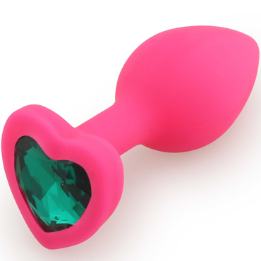 Play Secrets Silicone Butt Plug Heart Shape Small, розовый/темно-зеленый, Малая анальная пробка с кристаллом в форме сердца