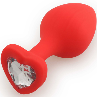 Play Secrets Silicone Butt Plug Heart Shape Medium, красный/прозрачный, Малая анальная пробка с кристаллом в форме сердца