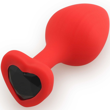 Play Secrets Silicone Butt Plug Heart Shape Medium, красный/черный, Средняя анальная пробка с кристаллом в форме сердца
