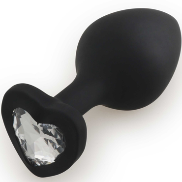 Play Secrets Silicone Butt Plug Heart Shape Medium, черный/прозрачный, Средняя анальная пробка с кристаллом в форме сердца