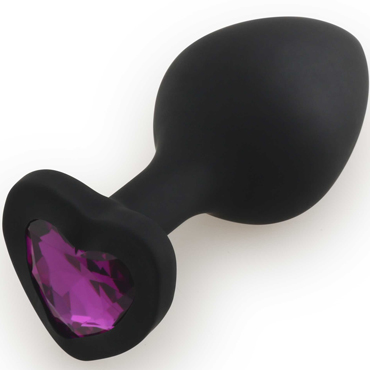 Play Secrets Silicone Butt Plug Heart Shape Medium, черный/фиолетовый, Средняя анальная пробка с кристаллом в форме сердца