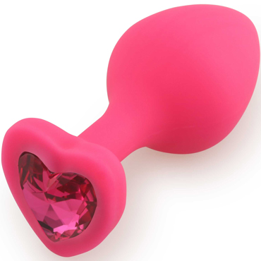 Play Secrets Silicone Butt Plug Heart Shape Medium, розовый/ярко-розовый, Средняя анальная пробка с кристаллом в форме сердца