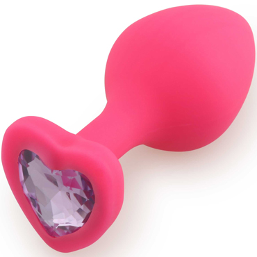Play Secrets Silicone Butt Plug Heart Shape Medium, розовый/светло-фиолетовый, Средняя анальная пробка с кристаллом в форме сердца