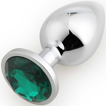 Play Secrets Rosebud Butt Plug Large, серебристый/темно-зеленый, Большая анальная пробка с кристаллом