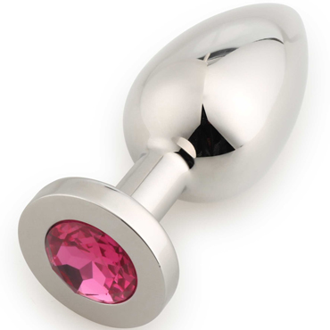 Play Secrets Stainless Steel Butt Plug Large, серебристый/ярко-розовый, Большая анальная пробка с кристаллом