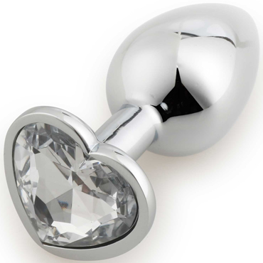 Play Secrets Anal Plug Heart Shape Small, серебристый/прозрачный, Малая анальная пробка с кристаллом в форме сердца