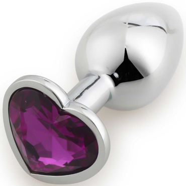 Play Secrets Anal Plug Heart Shape Small, серебристый/фиолетовый, Малая анальная пробка с кристаллом в форме сердца