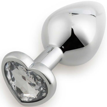 Play Secrets Anal Plug Heart Shape Medium, серебристый/прозрачный, Средняя анальная пробка с кристаллом в форме сердца
