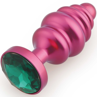 Play Secrets Thread Butt Plug Small, красный/темно-зеленый, Малая анальная пробка с ребристым рельефом и кристаллом