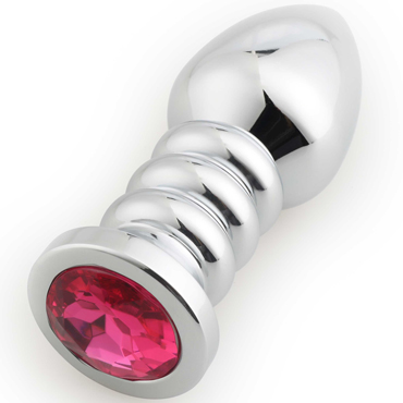 Play Secrets Thread Butt Plug, серебристый/ярко-розовый, Анальная пробка с ребрами и кристаллом