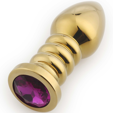 Play Secrets Thread Butt Plug, золотой/фиолетовый, Анальная пробка с ребрами и кристаллом