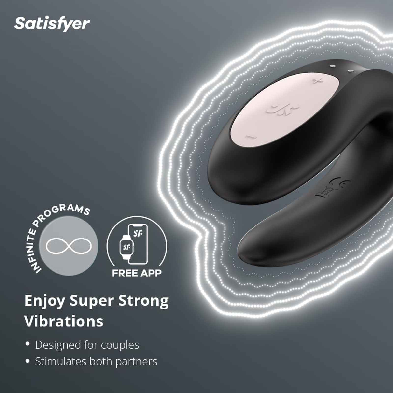 Satisfyer Partner Double Joy, черный, Многофункциональный вибратор для пар с управлением со смартфона и другие товары Satisfyer с фото