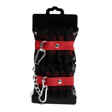 Точка Любви Наручники красные с черным кружевом