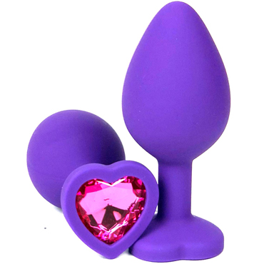 Vandersex Анальная пробка из силикона L, фиолетовый/ярко-розовый, С ярким кристаллом в форме сердца