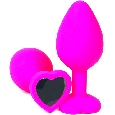 Vandersex Анальная пробка из силикона L, розовый/черный, С ярким кристаллом в форме сердца