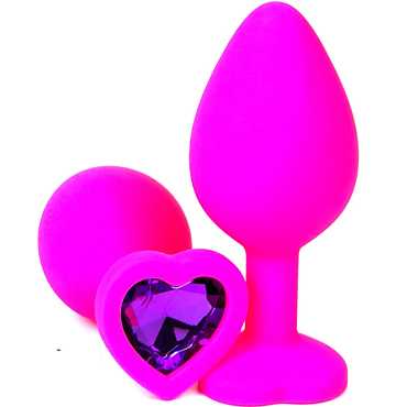 Vandersex Анальная пробка из силикона L, розовый/фиолетовый, С ярким кристаллом в форме сердца