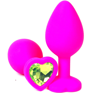 Vandersex Анальная пробка из силикона M, розовый/светло-зеленый, С ярким кристаллом в форме сердца