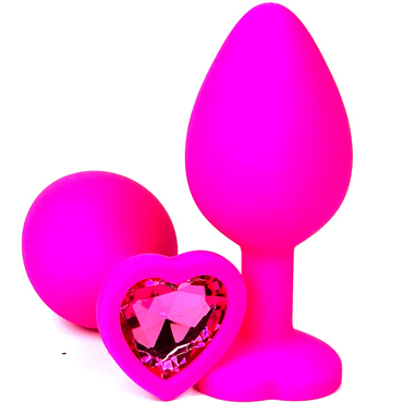 Vandersex Анальная пробка из силикона L, розовый/ярко-розовый, С ярким кристаллом в форме сердца
