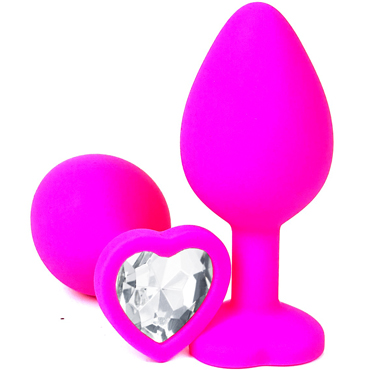 Vandersex Анальная пробка из силикона S, розовый/прозрачный, С ярким кристаллом в форме сердца