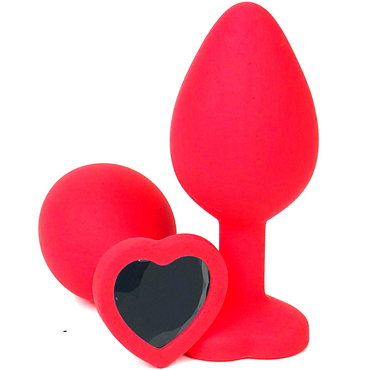 Vandersex Анальная пробка из силикона L, красный/черный, С ярким кристаллом в форме сердца
