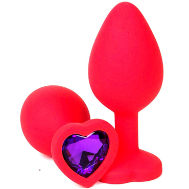 Vandersex Анальная пробка из силикона S, красный/фиолетовый, С ярким кристаллом в форме сердца