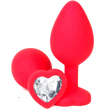 Vandersex Анальная пробка из силикона L, красный/прозрачный, С ярким кристаллом в форме сердца