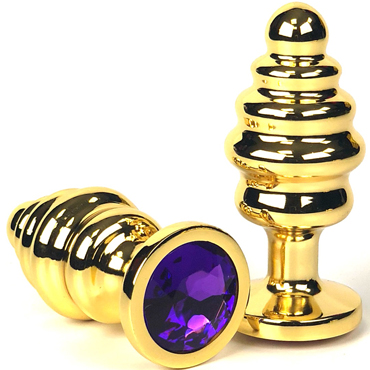 Vandersex Рельефная анальная пробка из металла S, золотой/фиолетовый, С ярким кристаллом круглой формы