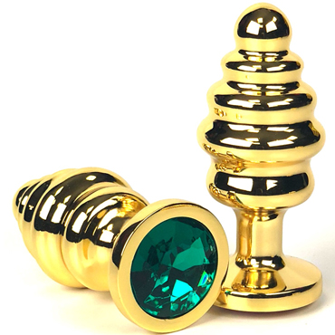 Vandersex Рельефная анальная пробка из металла M, золотой/зеленый, С ярким кристаллом круглой формы