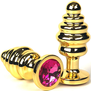 Vandersex Рельефная анальная пробка из металла M, золотой/розовый, С ярким кристаллом круглой формы