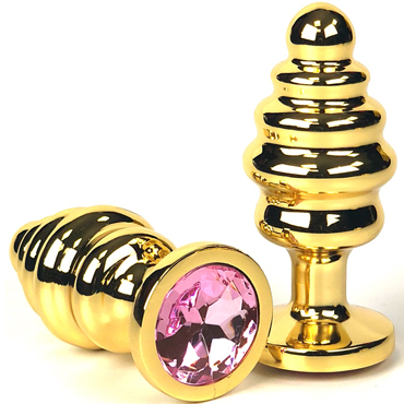 Vandersex Рельефная анальная пробка из металла S, золотой/светло-розовый, С ярким кристаллом круглой формы